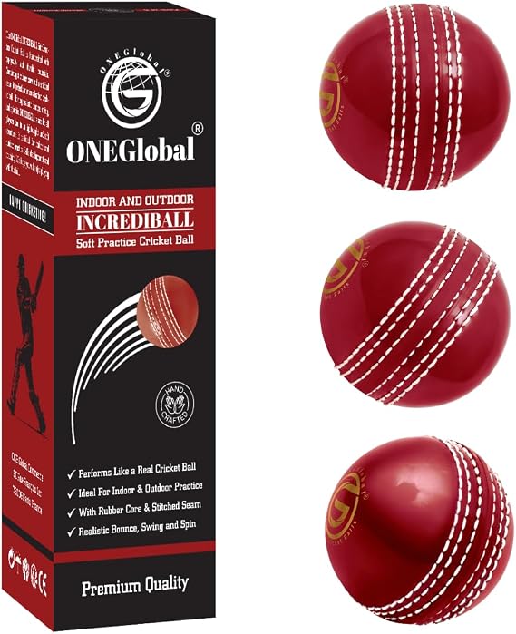 Practice Soft Rubber Cricket Ball | Cricket Ball for Outdoor & Indoor Practice with Core & Stitched Seams | Realistic Feel, True Bounce & Swing to Practice, Honing Skills, Family Fun