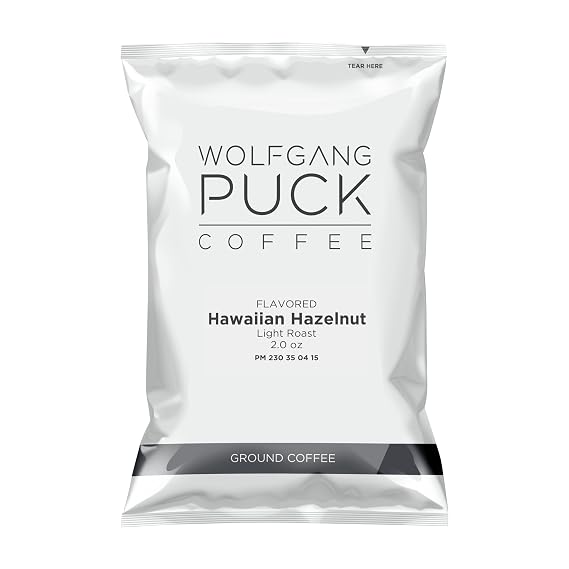 Wolfgang Puck Coffee, Hawaiian Hazelnut, each 2.0 ounce Portion Pack makes 8-10 cups (Pack of 18)