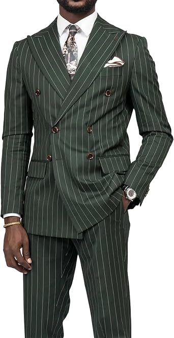 Stripe Men's Suits Double Breasted 2 Piece Slim Fit Formal Male Clothing for Business,Wedding,Casual Daily