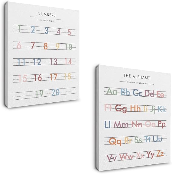 Ryeolo Alphabet Canvas Prints - Wall Art for Kids, Safari Nursery Decor, Boho Rainbow Art for Living Room, Classroom, Playroom - 12x16 Inches, Set of 2