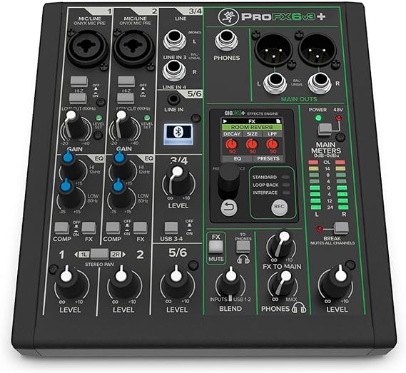 Mackie ProFX6v3+ 6-Channel Professional Analog Mixer with USB, Onyx Mic Preamps, GigFX Effects Engine, and Bluetooth
