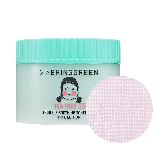BRING GREEN Tea Tree Cica Soothing Toner Pads 90 Count, Exfoliating & Calming Facial Pads for Acne Prone Skin