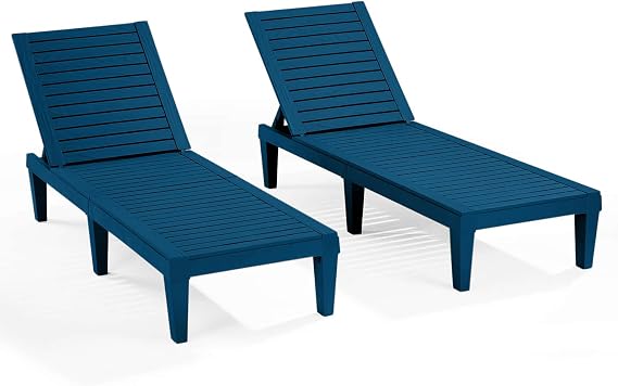 Nestl Lounge Chair Outdoor, Tanning Chair, Chaise Lounge Outdoor Set of 2 | 5 Adjustable Positions, Waterproof & Weatherproof Resin, Reclining & Lightweight, For Poolside, Beach, and Lawn, Blue