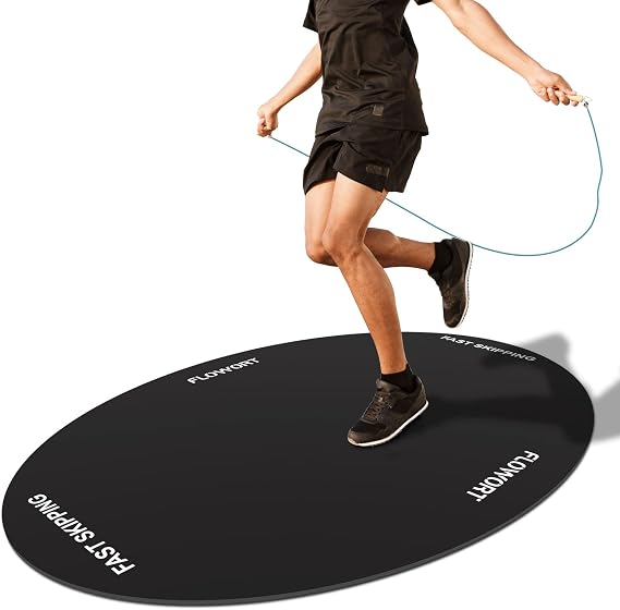 Cheete Jump Rope Mat Large Rubber Exercise Mat Indoor Outdoor Shock Absorbing Mat Non-Slip Oval Design for Floor & Rope Protection, Workout Mats for Home Gym Flooring