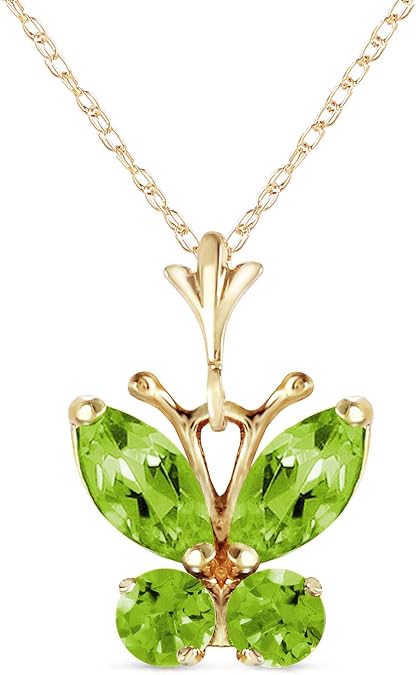 Galaxy Gold 14K Solid Gold Natural Peridot Butterfly Pendant Necklace for Women - Yellow Gold Fine Jewelry