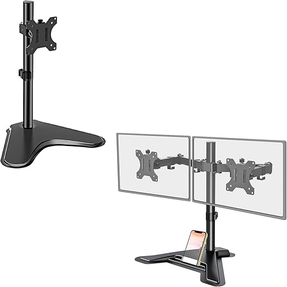 MOUNT PRO Single Monitor Stand and Dual Monitor Stand Free-Standing LCD Monitor Desk Mount with Adjustable Height, Tilt, Swivel and Rotation, VESA 75X75 100X100