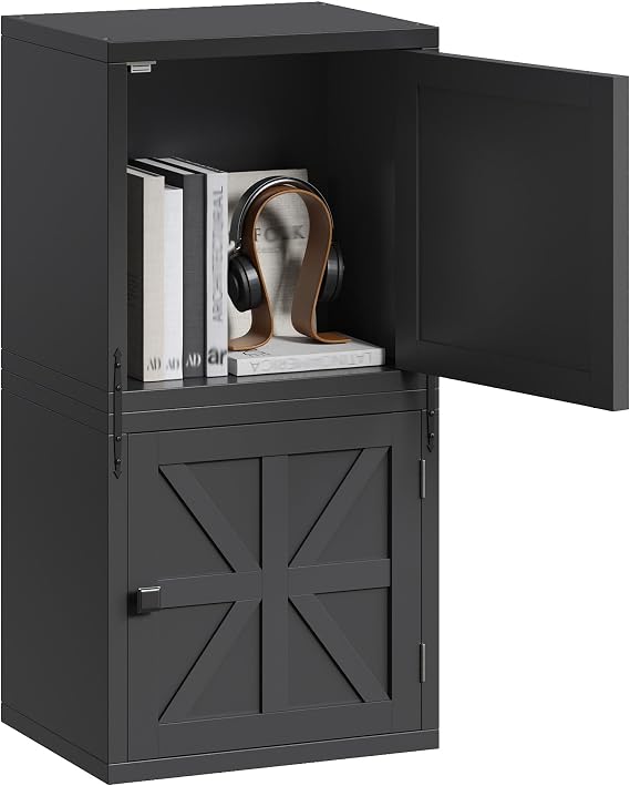 Homkdom 2 Cube Storage Organizer, DIY Bookcase with Doors, Stackable Cube Shelf with Anti-Tip Design, Modular Cubby for Bedroom, Dorm, Office,Living Room,15" W x 11.81" D x 30" H, Black