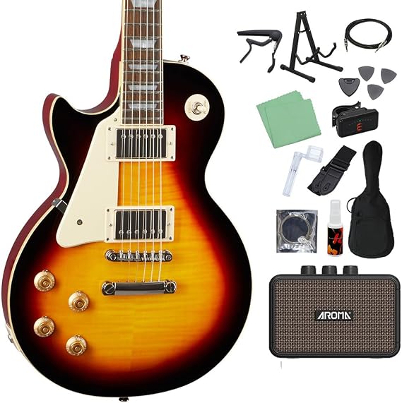 Epiphone Les Paul Standard 50s Lefthand Vintage Sunburst Electric Guitar Beginner 14 Piece Set with Mini Amplifier Les Paul Standard Epiphone
