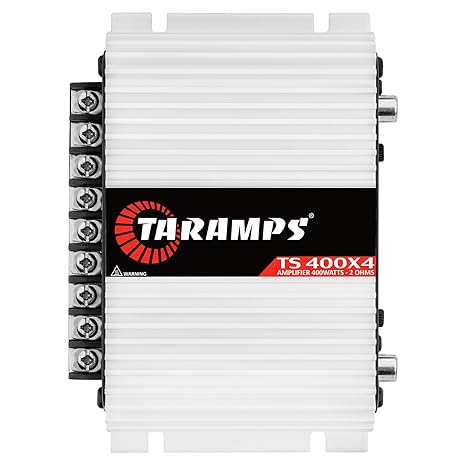 Taramps TS 400x4 2 Ohms White Multichannel Stereo Amplifier 400 Watts Rms, 4 Channels, Full Range, Car Audio Digital 2 Bridged Channel, Crossover High/Low Pass, with RCA and Automatic High Level Input