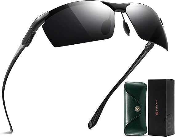 SUNGAIT Carbon Fiber Sunglasses Men Sports Rimless Polarized Shades for Driving Fishing Running Gifts Eye Protection
