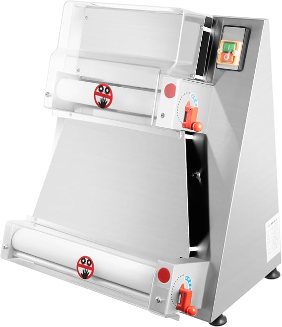 Pizza Dough Roller Sheeter, 4-16" 110V 370W Commercial Electric Automatic Pizza Press Making Rolling Machine Stainless Steel Adjustable Thickness Dough Machine for Pasta Maker Equipment