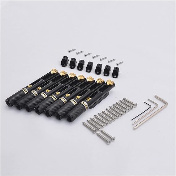 ZENGXUE 1 Set Silver Black 6/7/8 Strings Stainless Steel Headless Guitar Bridge/Single Bridge For Fanned Fret Guitar Bridge Parts Replacement (Color : Black 7 Pieces-1)