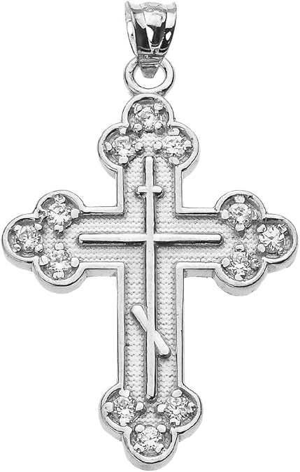 Religious Jewelry 925 Sterling Silver CZ Eastern Orthodox Cross Pendant