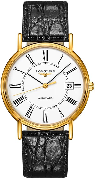 Longines Le Grande Classic White Dial Gold Plated Black Leather Mens Watch 49212112