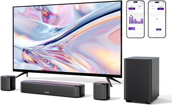 ULTIMEA 5.1ch Sound Bar for Smart TV, Virtual Surround Sound System for TV, App Control, Home Theater Sound System, TV Soundbar with Subwoofer, 2 Surround Speakers, Peak Power 250W, Opt/AUX, Aura A30