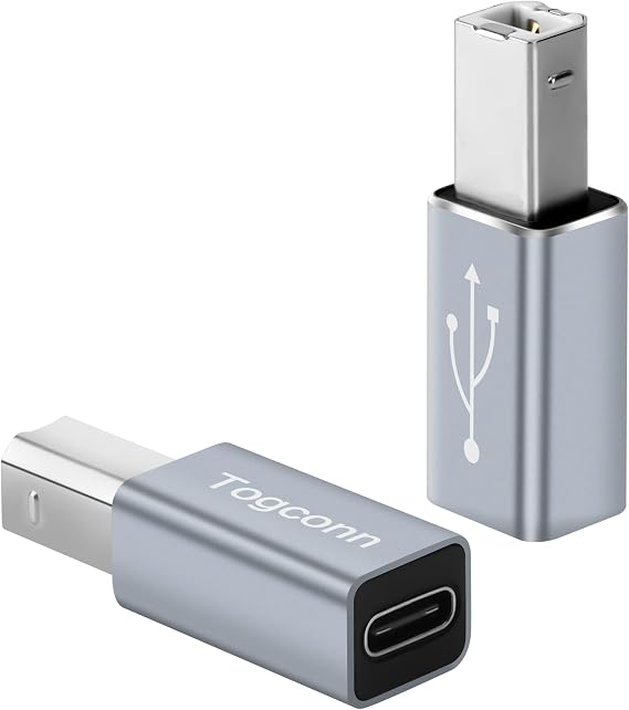 USB C to Printer Adapter (2 Pack), USB Type-C Female to USB-B Male MIDI Converter Connector, Support Data Sync, Compatible with Electric Piano, Printer, Scanner and More-Grey