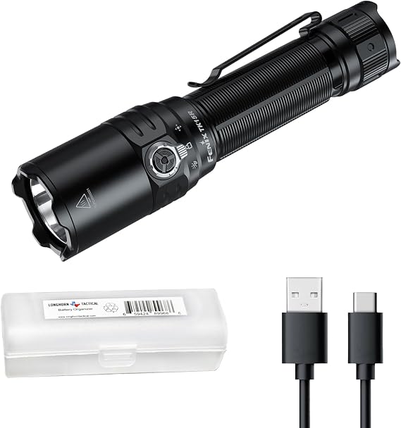 Fenix TK15R 3200 Lumen Tactical Flashlight, USB-C Rechargeable, Adaptive Brightness (IRIS X), 530 Yard Beam, Duty Mode with Lumentac Organizer