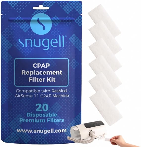 Snugell Disposable CPAP Filters Compatible with AirSense 11 Machines 20 -Pack Travel-Friendly Design, and Easy Installation for Home and Travel Use