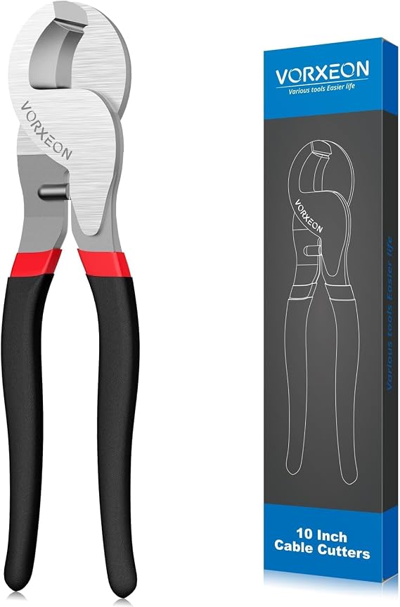 10-Inch Cable Cutter Wire Cutting High-Leverage Pliers | Black, for 4/0 aluminum, 2/0 soft copper, 24 AWG 100pair communication cables, for Industrial Professional Home Use