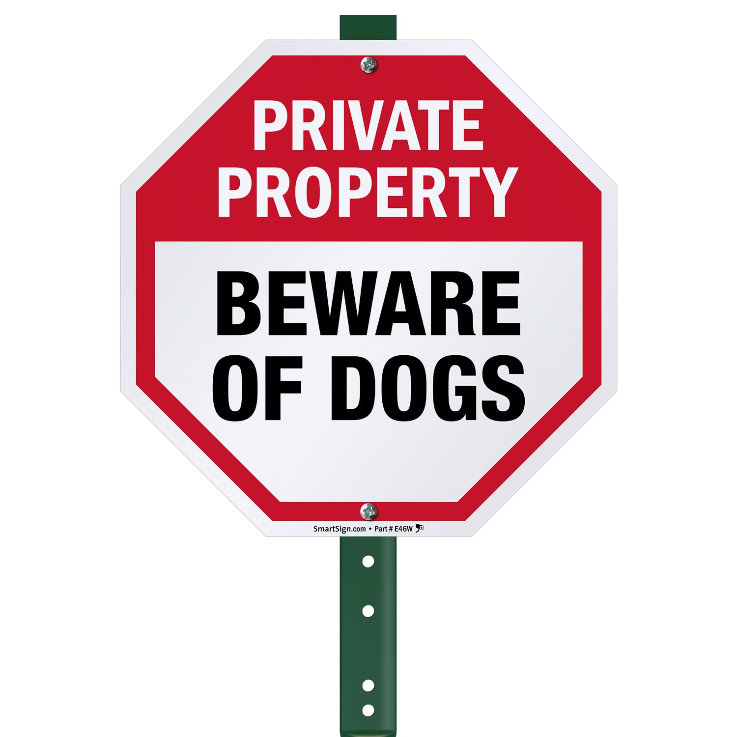 SmartSign 10 x 10 Private Property Beware Of Dogs Octagon Yard Sign with 3 ft Stake, 40 mil Aluminum 3M Laminated Engineer Grade Reflective Material, RedBlackWhite, Set of 1, USA-Made