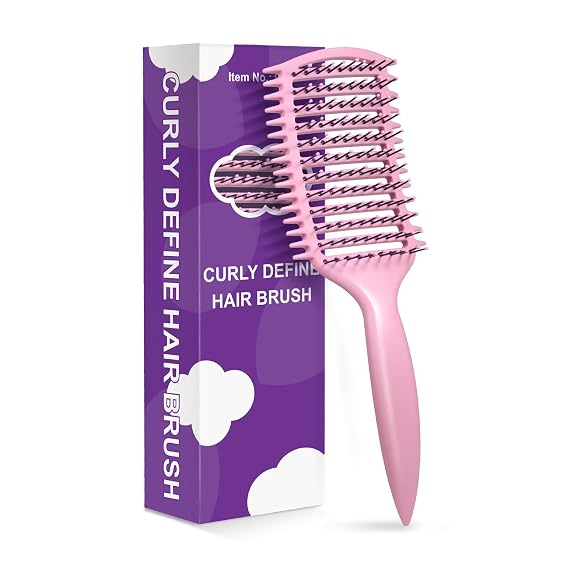 Curly Hair Brush & Curl Defining Brush Easily Detangles Knots with Less Pulling Styles Wet or Dry Hair, Tames Frizz for All Curl Types (Pink)