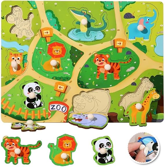Montessori Toy 1 2 3 Years, Animal Peg Puzzle, Games for 2 Year Olds, Baby Toys 1 Year Old, Toddler Puzzles 2–3 Years, Sensory Toys Babies, Gift 1–3 Kids Boys Girls