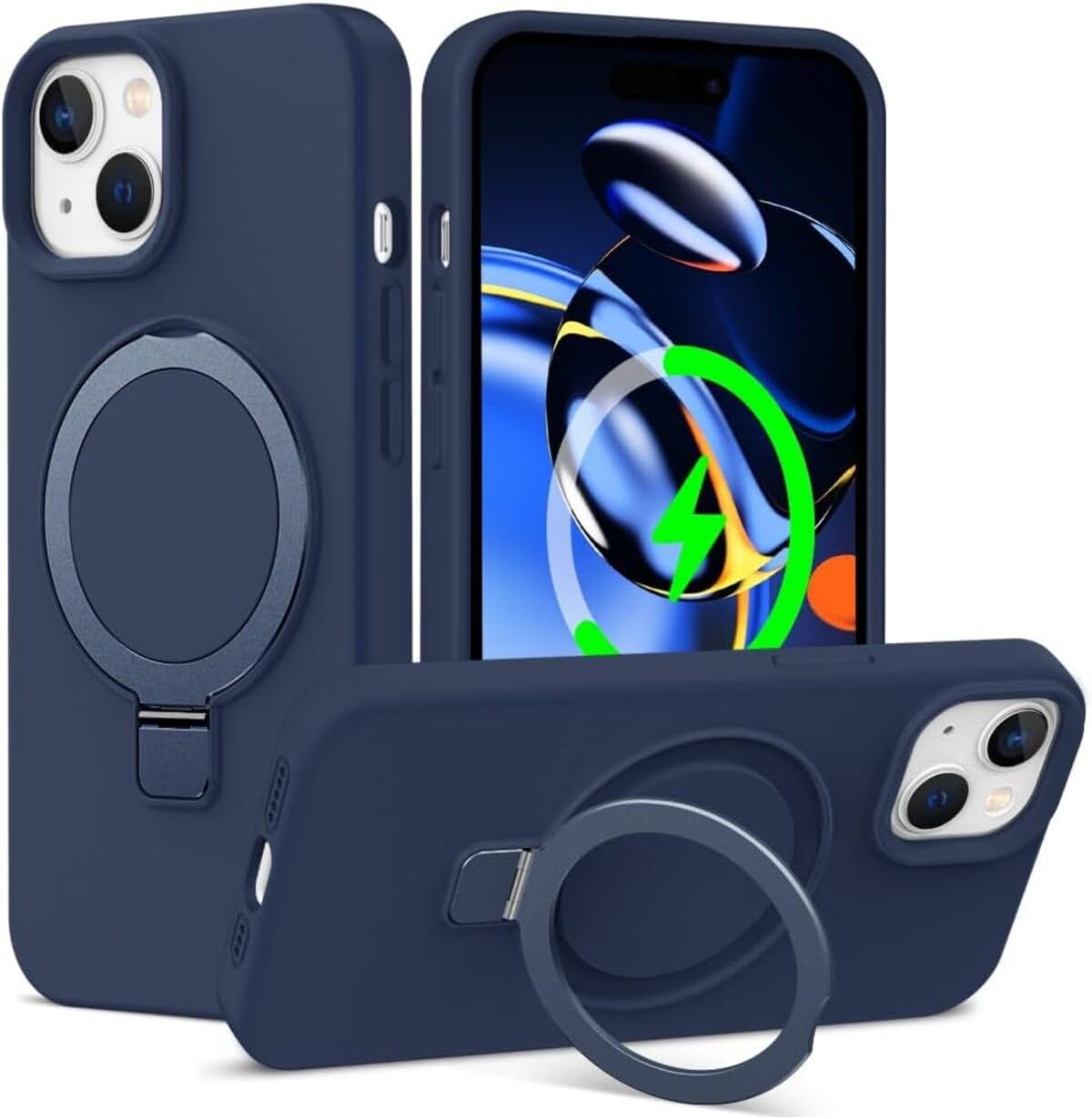 CONSTRAIN - iPhone 15 ile uyumlu Apple Kılıf Magsafe ile uyumlu Halkalı Extra Standlı içi Kadife Yumuşak Renkli Silikon Kapak