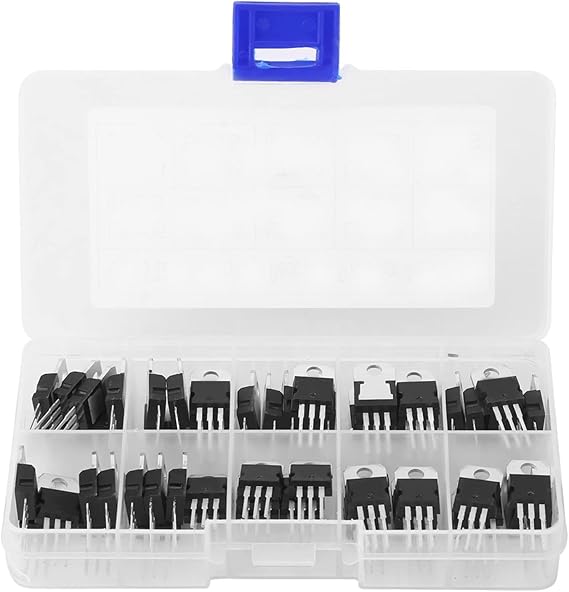 60pcs 10 Values L7805CV LM317T Transistor Assortment Kit, Voltage Regulator and Adjustable Transistor Set with Clear Storage Box for Electronics Repair and DIY Projects [Energy Class A]