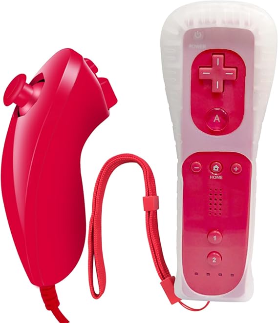 Goldtree Wii Remote Controller,With Nunchuck Compatible with Wii U Console (Red)