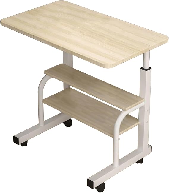 Adjustable Height Mobile Computer Desk, Home Office Study Desks with Wheels & Open Shelf, Portable Standing Writing Table for Small Space, Corner Desk for Home Office Bedroom Beige