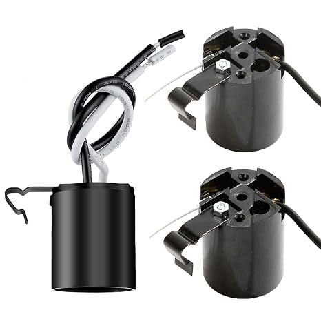 Phenolic Medium Base E26 Fixture Socket, Keyless US Standard Lamp Holder for E26 Edison Screw Bulbs with Clip,Black (Pack of 3)