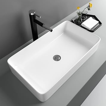Vessel Sink for Bathroom, Lofeyo Large Modern 24"x14" Bathroom Vessel Sink Above Counter Rectangule White Sinks Rectangluar Farmhouse Bowl Sinks Vanity Lavatory Bowl Basin