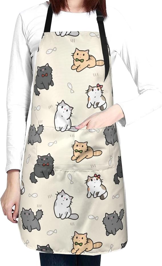 ASYG Cute Cat Cartoon Waterproof Apron for Women Men Adjustable Funny Apron Adults Size For Kitchen,Baking, Painting