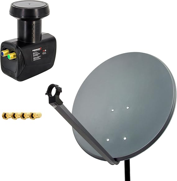 Premium X Satellite Complete System 80 cm Satellite Dish Aluminium Anthracite Satellite Antenna Twin LNB F-Connector SAT up to 2 Subscribers