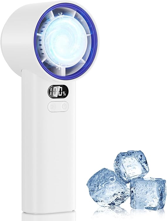 HandFan 5200mAh Portable Handheld Turbo Fan, 25ft/s Powerful Mini Ice Cooling Fan, Small Personal Fans Rechargeable, 100 Speeds Adjustable, for Summer Beach Travel Concerts, Gifts for Women(White)