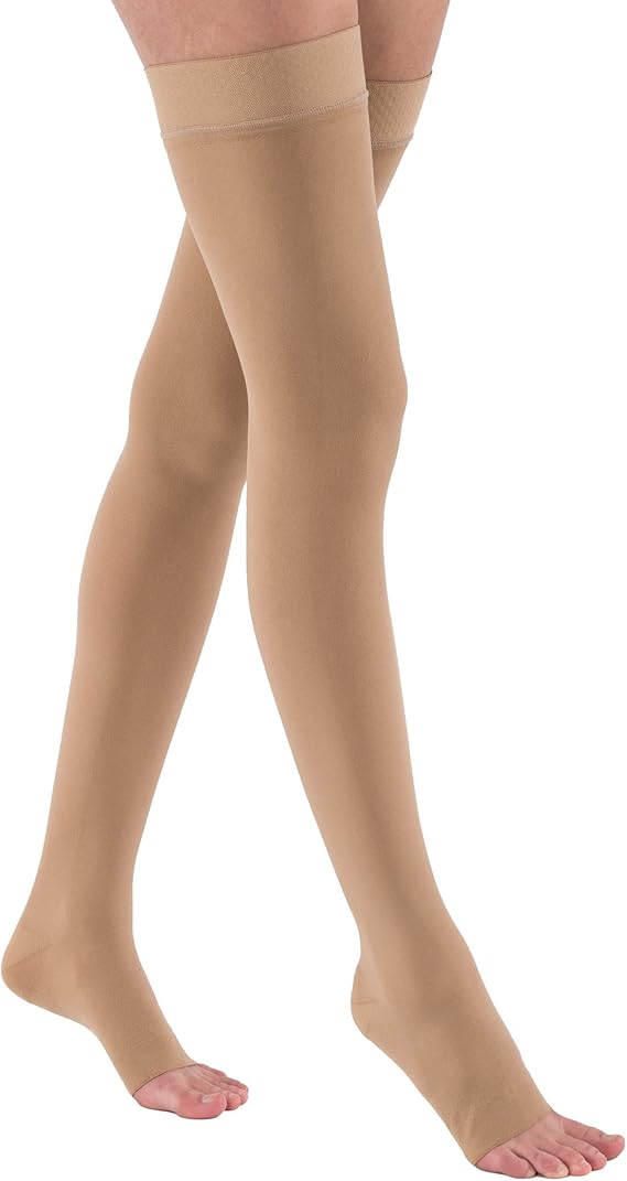 JOBST Relief Compression Stockings, 15-20 mmHg, Thigh High | Closed Toe, Silicone Dot Band, Beige, Small, Comfortable Graduated Compression Stockings Designed for Men & Women