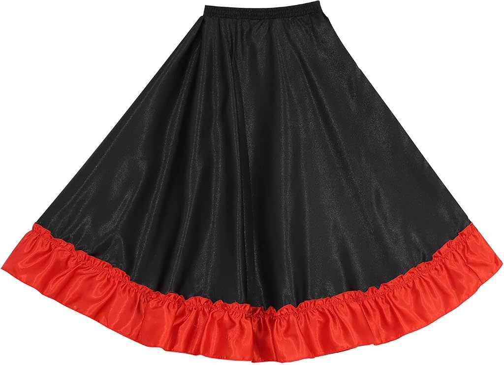 Sxiwei Kids Girls Spanish Flamenco Belly Dance Skirts Mexican Gypsy Folklorico Costume Long Swing Skirt