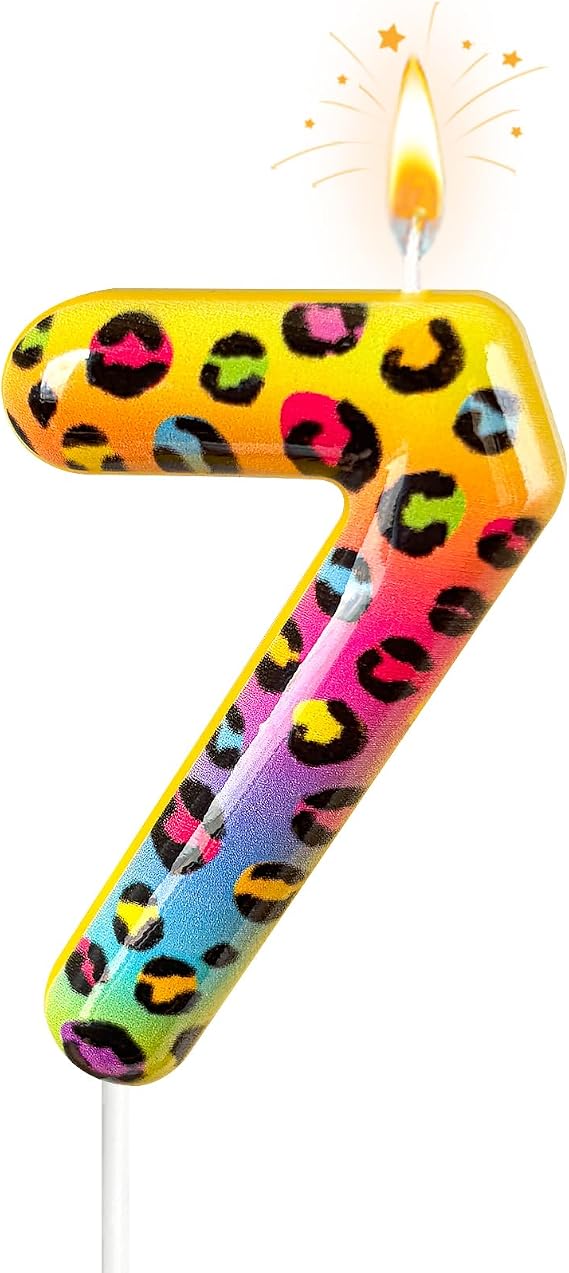 Colorful Leopard Print Birthday Number Candles, Leopard Print Theme Party Decorations, Cupcake Decorations, Suitable for Party Celebrations, Boys and Girls Birthday Supplies(7)