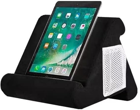 Multi-Angle Tablet Stand Pillow with Pocket, Book Couch Pillow Stand, Tablet Wedge Holder, Portable Triangle Tablet Stand for Tablets, eReaders, Smartphones, Books