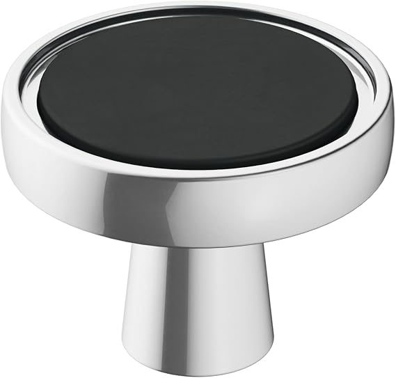 Amerock | Cabinet Knob | Polished Chrome/Matte Black | 1-3/8 inch (35 mm) Diameter | Mergence | 1 Pack | Drawer Knob | Cabinet Hardware