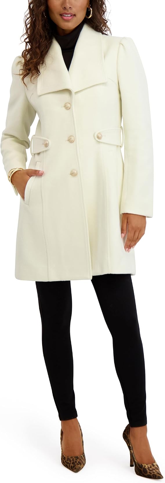 kensie Women's Outerwear Button Up Twill Wool Coat