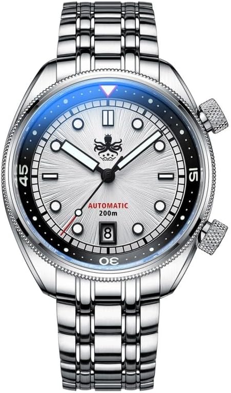 Generico Phoibos EAGLE RAY 200M Steel Automatic White Sunray Date Diver Men's Watch