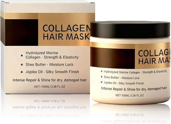 Collagen Hair Mask - Deep Conditioning Hair Mask for Damaged hair - Hydrating Keratin Hair Moisturiser for Dry Frizzy hair Smoothing Strengthening, Anti Split Ends, Texture and Shine Care