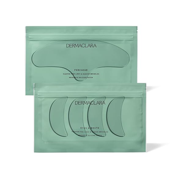 Dermaclara Silicone Patch Eyes & Forehead Kit - Anti-Wrinkle Face Patches for Frown & Smile Lines, Reusable Overnight Silicone Wrinkle Pads, Up to 30 Uses - 4 Eye & Mouth, 1 Forehead