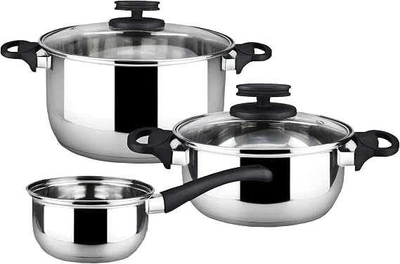 MAGEFESA STYLE 5-Piece Stainless Steel Cookware Set, Includes Stockpot, Dutch oven/Stew pot, Saucepan, Compatible with All Types of Stovetop Including INDUCTION, Easy Cleaning and Dishwasher safe