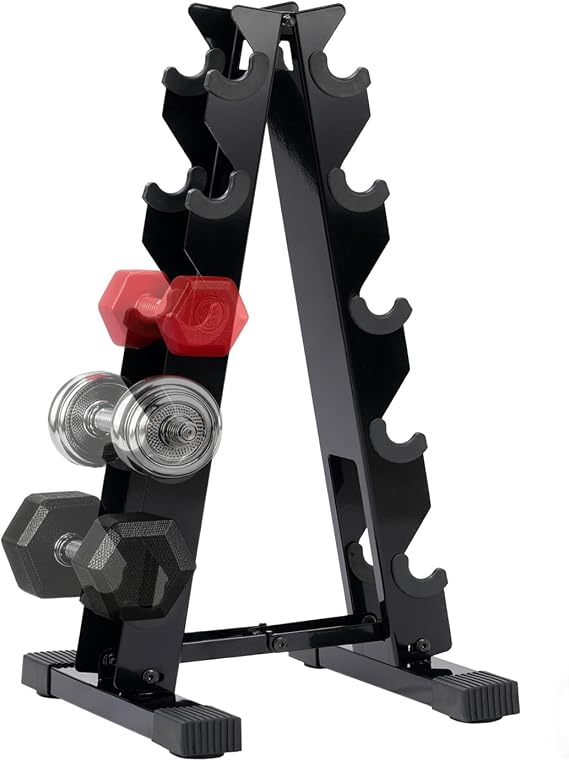5 Tier Dumbbell Rack Stand Only, Weight Rack for Dumbbells Home Gym - 260 LBS Capacity - Steel A-Frame Dumbbells Storage Space Saving Folds Up Design (No Dumbbells Rack Only)