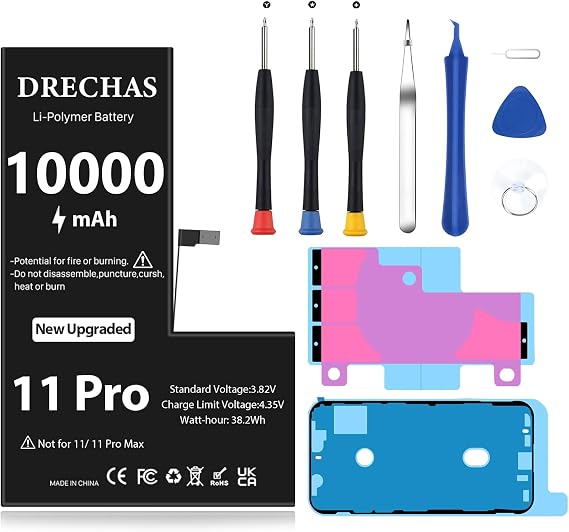 [10000mAh] Battery for iPhone 11 Pro, 2026 Capacity 0 Cycle Li-Polymer Replacement Battery for iPhone 11 Pro Models A2160, A2217, A2215 with Complete Professional Repair Tool Kit