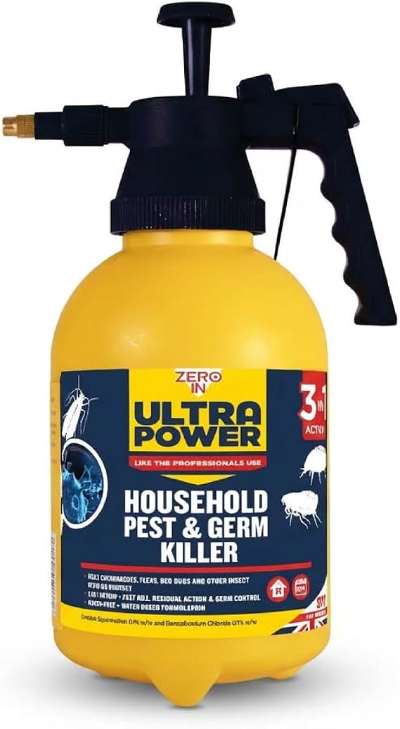 Zero In Household Germ & Insect Killer - 1.5L Pressure Sprayer Professional Strength Indoor Use Anti-Bacterial Long-Lasting Protection Kills Cockroaches, Fleas and Bed Bugs, Blue