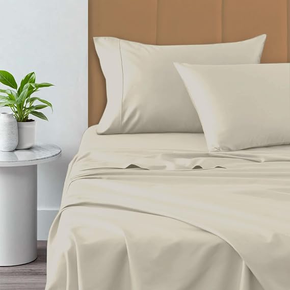 Pizuna 100% Cotton Queen with 4 Pillow Cases Sheets 800 TC New Ivory
