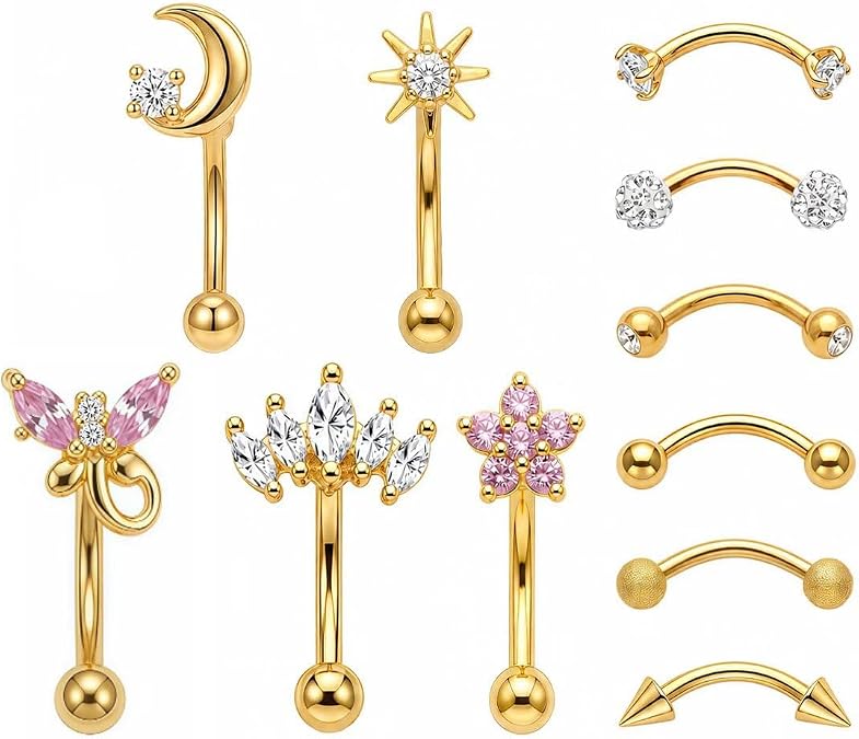 YACHY 11PCS/9PCS 16G Eyebrow Piercing Jewelry for Women Men, Eyebrow Rings Rook Earrings Rook Piercing Jewelry Belly Lip Ring Curved Barbells Eyebrow Piercing Cartilage Daith Helix Tragus Body Piercings